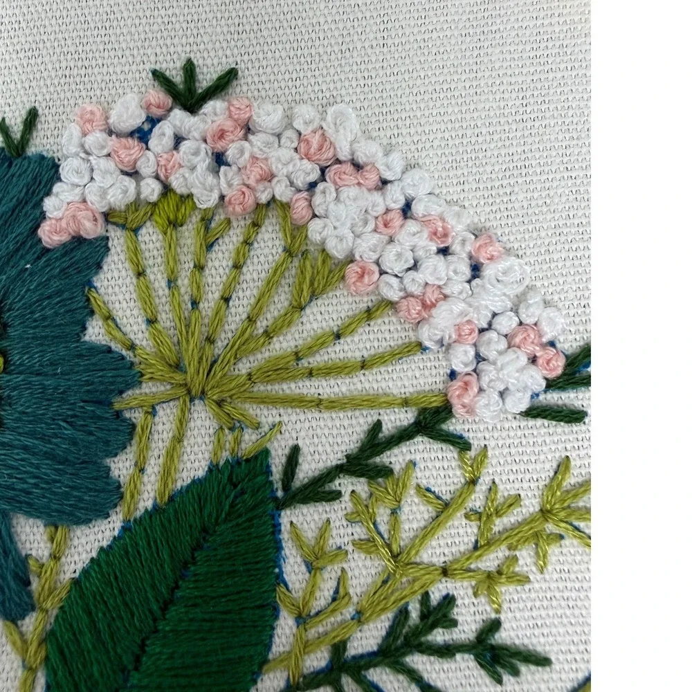 Hand-Embroidered Floral Bouquet Hoop Art - Textured Needlepoint - 7.5